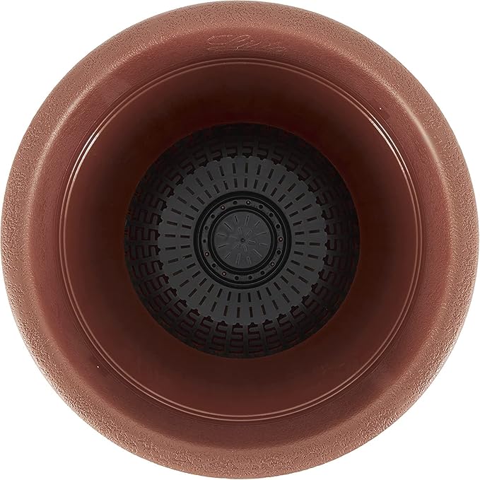 The HC Companies Sierra Round Self-Watering Pot - Lightweight Plastic Planter for Herbs & More - Durable Plant Pots for Indoor Plants & Outdoor Plants (10” Rustic Redstone, Pack of 1) TheHCCompanies