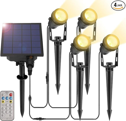 ALOVECO Solar Spot Lights Outdoor 4-in-1 Solar Powered Spotlights IP65 Waterproof with Remote 29.5ft Cable Auto On/Off 8 Modes Solar Uplights Outdoor for Garden Yard Landscape Tree 2700K Warm White ALOVECO