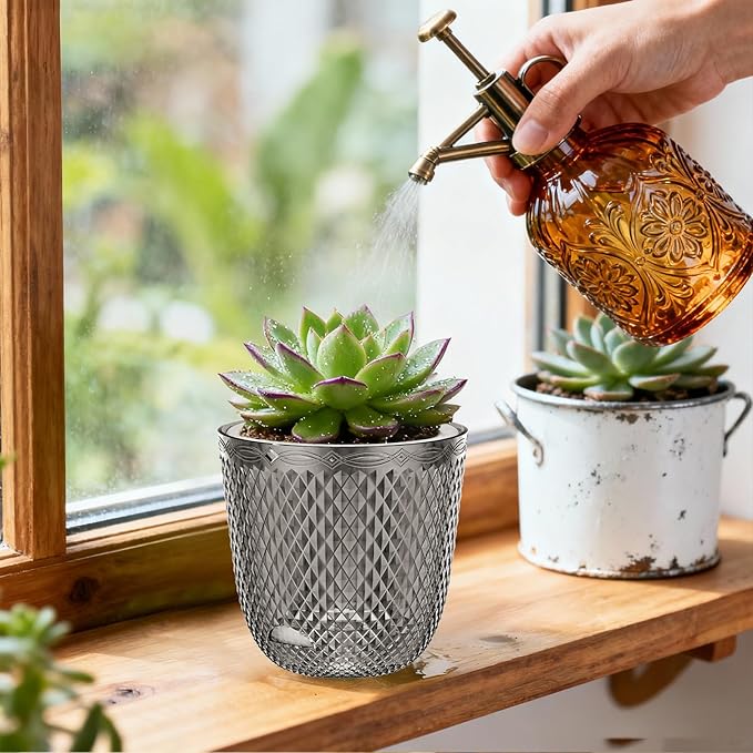 QCQHDU 2 Pack Self Watering Pots, 7.2 Inch Flower Pots with Drainage Holes and Water Filling Port, Garden Planter for Indoor Outdoor Plants (Gray) QCQHDU