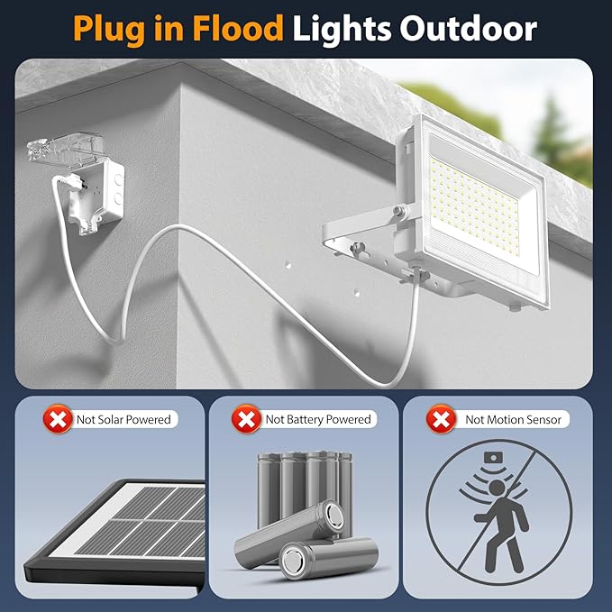 Onforu 120W Flood Lights Outdoor,12000lm White LED Work Light with Plug, 6500K Daylight White LED Flood Lighting, IP66 Waterproof Security Yard Lights for Yard Garage Stadium 2 Pack Onforu