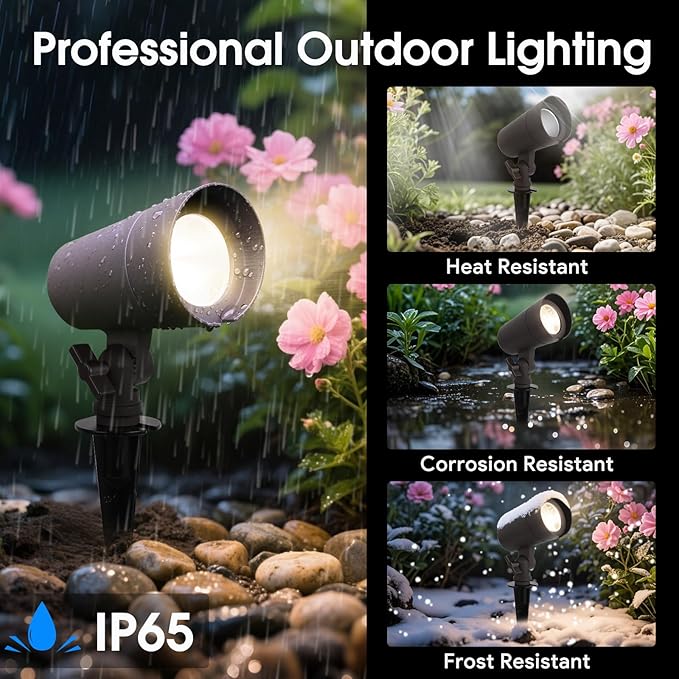3CCT LED Landscape Lights with Connectors, 12V Low Voltage, 3000K/4000K/5000K Selectable, 3W, 200LM, Outdoor Waterproof Garden Pathway Lights Wall Tree Flag Spotlights with Spike Stand, 8 Pack EENERGETICLIGHTING