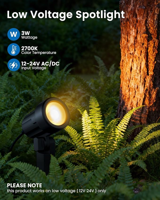 ZZXX All-in-One Low Voltage Landscape Lighting Kit, 12-Pack LED Landscape Lights with Transformer 100FT Wire and Connectors, 2700K Waterproof Landscape Spot Lights for Garden Yard House Tree ZZXX