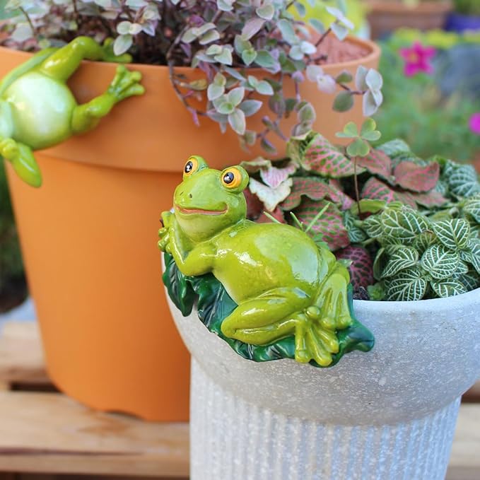 Set of 2 Funny Frog Statues Outdoor Flower Pot Hugger, Resin Hanging Frog Figurines Cute Climbing Animals Sculpture Plant Pot Decorations for Home Garden Patio Lawn Yard Ornaments (Keep Quiet) JARPSIRY