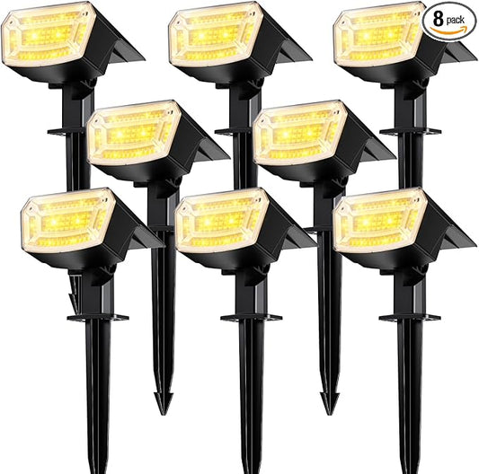 TECKNET Spot Lights Outdoor with 59 LED, 8 Pack Solar Lights Waterproof IP65, Auto On/Off Solar Spot Lights Outdoor, 3 Lighting Modes Solar Powered Garden, 2-in-1 Solars Landscape Light(Warm White) Tecknet