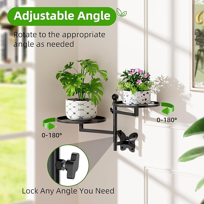 Rotating Window Wall Plant Shelves Indoor Wall Plant Stand Holder 2-Tier Floral Metal Window Shelf Holder for Multiple Plants Space Saving Pet Child Friendly Home Decor Layer Butterfly Design Black Gaoymsym