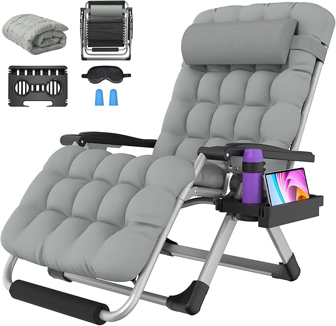 Suteck Oversized Zero Gravity Chair,33In XXL Outdoor Recliner Chair w/Removable Cushion&Headrest, Camping Lounge Chair w/Upgraded Lock&Footrest, Reclining Patio Chairs for Indoor Outdoor,500LBS Suteck