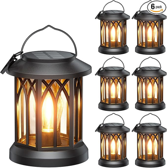 WdtPro Solar Lanterns Outdoor Waterproof, Upgraded Bright Hanging Solar Lights for Outside,Solar Powered Lanterns Lighting LED for Garden Patio Yard Decorative 6 Pack (Warm Light) WdtPro