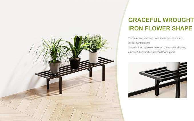 Zhongma One Tier Metal Plant Stand (35.43 L x 8.66 W x 7.9 H) Heavy Duty Plant Holder for Home, Window,Garden, Plant Lovers, Display Stand Zhongma
