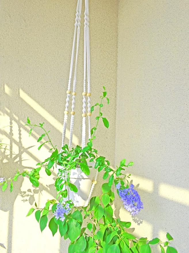 Macrame Plant Hanger Extra Long (52") Indoor Plant Holder with Beads, no Tassel- Long Plant Hanger for Tall Ceiling- Hanging Plant Holder for 6”-14”Pots -(1 Pack) Xibelezal