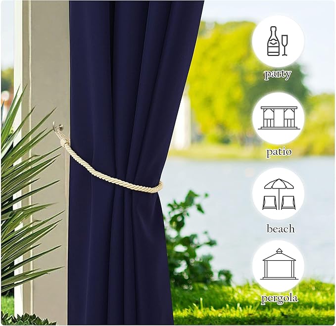 NICETOWN Canvas Outdoor Curtains for Patio Waterproof Extra Long 108" Length, 2 Panels Thermal Insulated Top and Bottom Grommet Privacy Vertical Drapes for Porch/Gazebo, 55" Wide, Dark Blue NICETOWN
