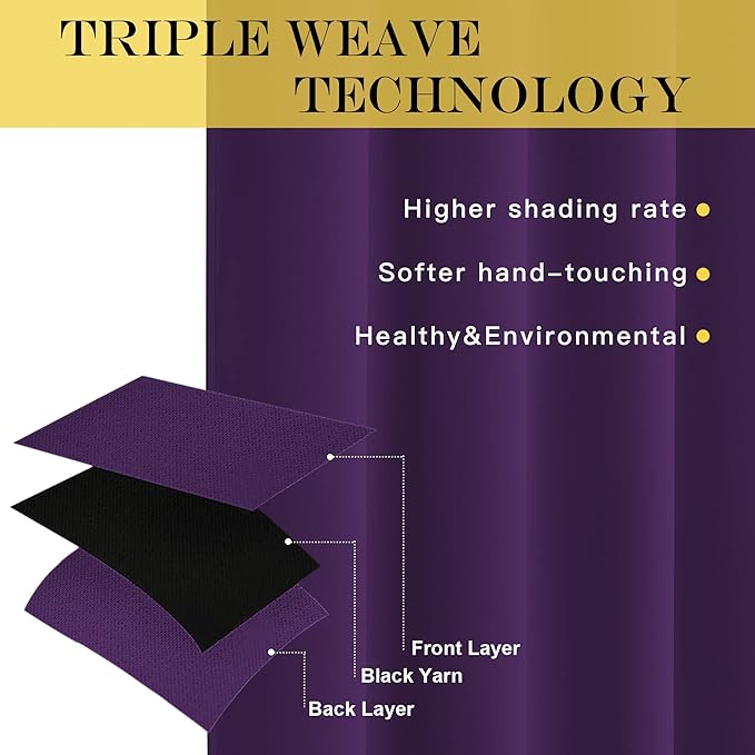 NICETOWN Blackout Curtain 95 inches Long - Silver Rings Thermal Insulated Wide Sliding Glass Door Privacy Blinds for Hall/Villa (Royal Purple, 100 inches Wide) NICETOWN