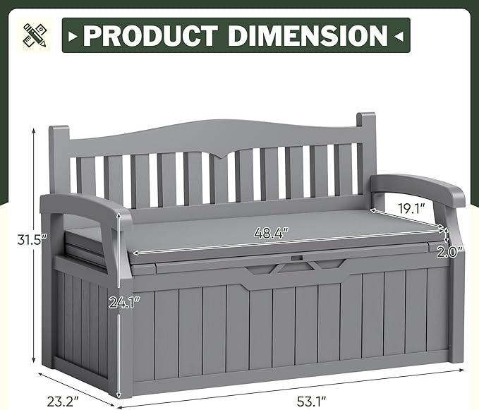 Flamaker 80 Gallon Storage Bench with Cushions Outdoor Indoor, Durable All-Weather Seating with Hidden Storage, Lockable Deck Box for Garden, Patio, Poolside (Grey) Flamaker
