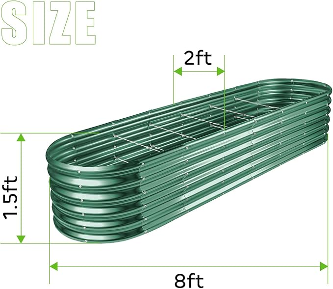 Land Guard 8×2×1.5ft Galvanized Raised Garden Bed Kit, Raised Garden Boxes Outdoor, Oval Metal Raised Garden Beds for Vegetables, Forest Green LandGuard
