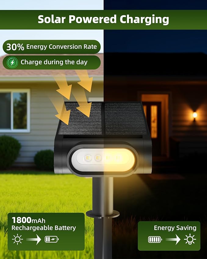 EZVALO Solar Spot Lights Outdoor IP67 Waterproof, Adjustable Solar Landscape Lights, 3 Lighting Modes Solar Spotlights for Outside Yard Garden Plant Trees Pathway Flag (Warm White-6Pack) EZVALO