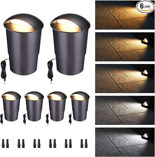 Outdoor Well Lights - Warm White & Cool White 12V Ground Fixture, IP67 Waterproof LED Hard-Wired Inground Directional Landscape Lighting, ORB Aluminum for Path Backyard House 3W 170LM 6 Pack Varmtalys