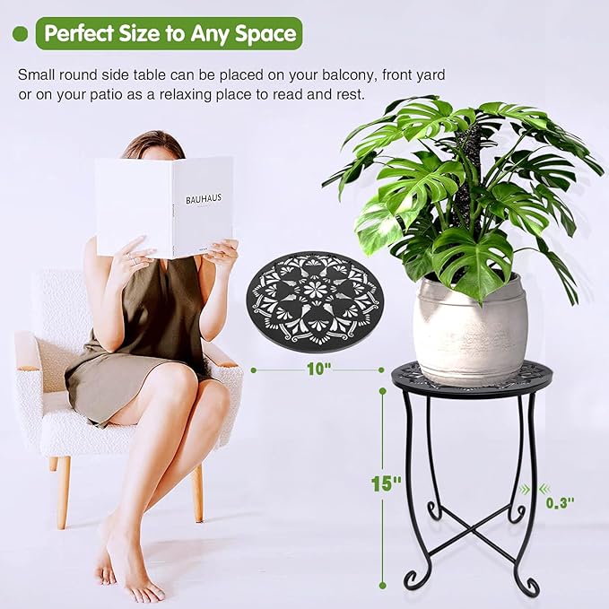 Fashion&cool Side Tables for Small Space, Metal Outdoor Indoor Round Side Table, Small End Table Pool Chair Side Table for Patio Yard Porch Balcony Garden Bedside Plant Stand Fashion%26cool