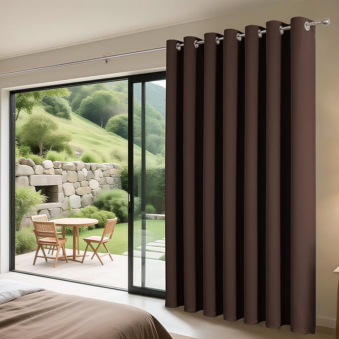 Joydeco Blackout Patio Sliding Door Curtains 90 Inches Long, Grommet Privacy Room Divider Curtains, Extra Wide Thermal Blackout Drapes for Bedroom Living Room (Chocolate, 70Wx90L, 1 Panel) JOYDECO