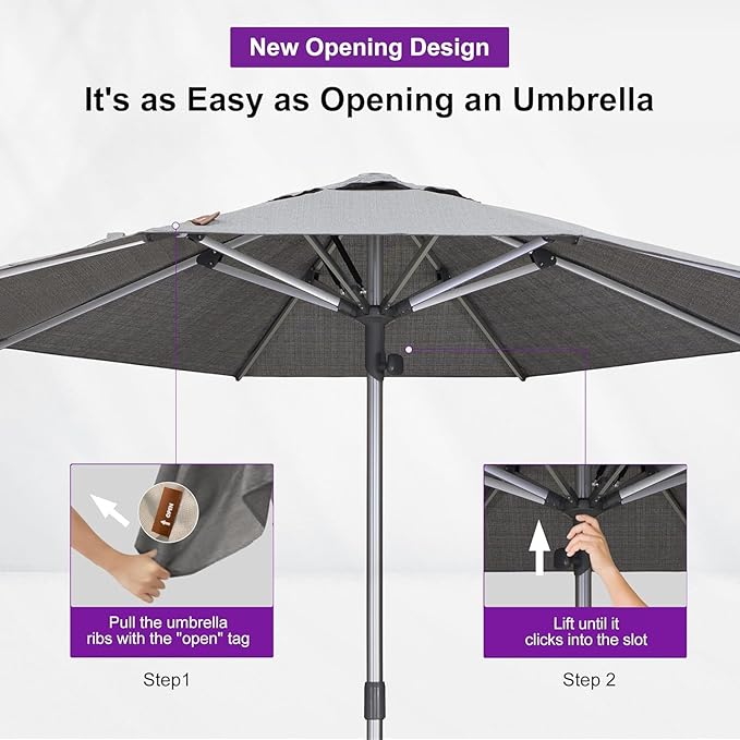 PURPLE LEAF 3-Piece Outdoor Chaise Lounge Set with Market Umbrella Adjustable Sunbathing Daybed for Pool, Garden and Backyard Moon Basalt PURPLELEAF