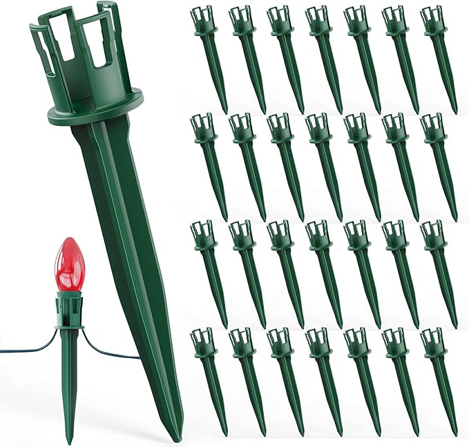 100-Pack Plastic Light Stakes, 5.5 Inch Christmas Yard Stakes for C7 C9 Christmas Lights Outdoor, Universal Light Stakes for Outdoor Holiday Lights, Green Minetom