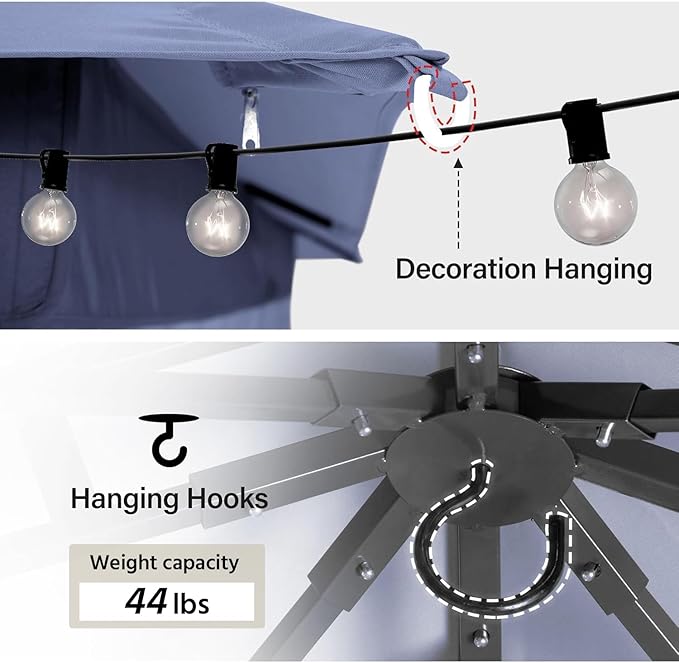 LAUSAINT HOME Semi-Permanent Outdoor Patio Gazebo 12'x12', Heavy Duty Party Tent Shelter with Double Roofs, Mosquito Nettings and Privacy Screens for Backyard, Garden, Lawn, Navy Blue LAUSAINTHOME
