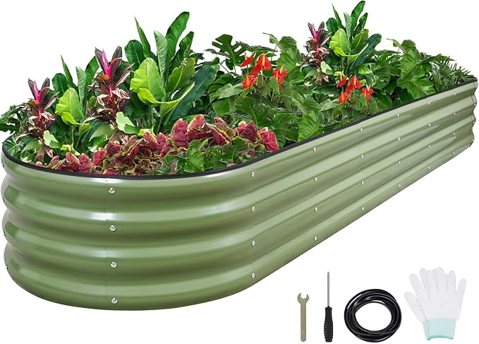 1MORE Galvanized Raised Garden Bed- Planter Garden Boxes Outdoor, Raised Beds for Gardening,8x2x1ft Metal Garden Bed Kit for Vegetables Flower, Planter Raised Beds with Tools.Green 1MORE
