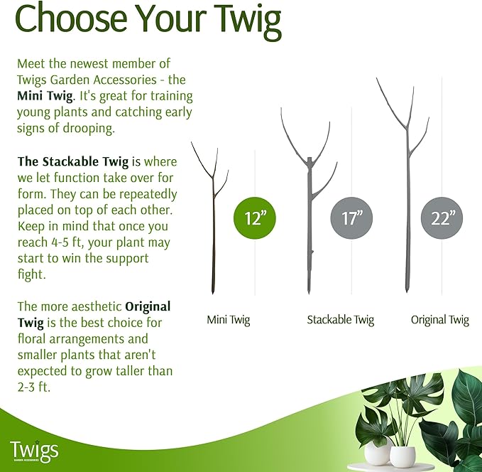 Mini Twigs Plant Support Stakes for Small Plants, Indoor & Outdoor Use, Gardening Supplies, Garden Accessories, Trellis & Ring Alternative, Made in USA - Moonstone, 10 Pack, 12" L TwigsGardenAccessories