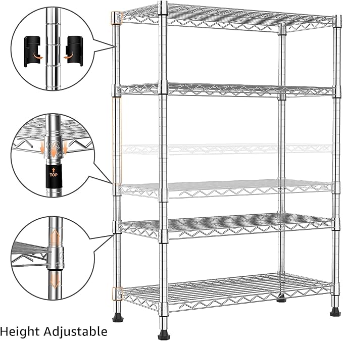 Xcity Storage Shelves, 4 Tier Heavy Duty Metal Shelving Unit, 1600 LBS Capacity Adjustable Steel Wire Shelf Organizer for Pantry, Kitchen, Garage, 14" D x 36" W x 54" H, Chrome Rootora