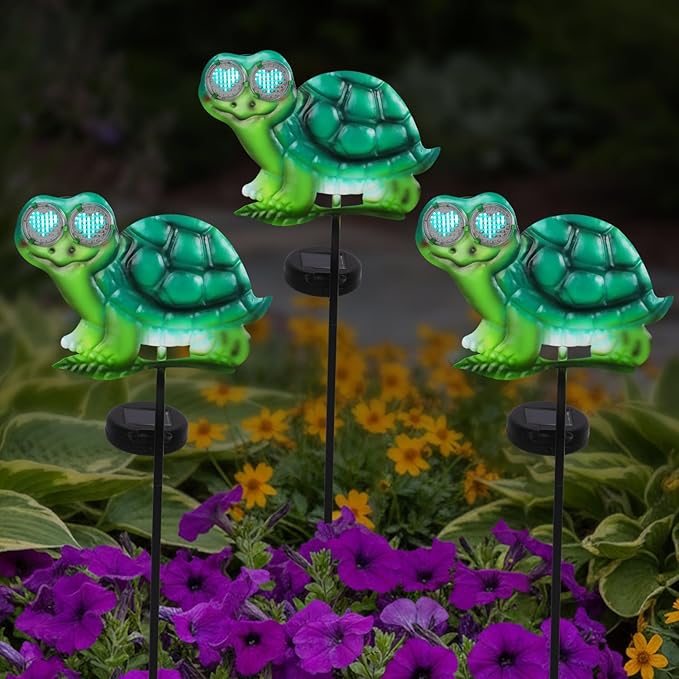 Turtle Decorative Garden Stakes with White LED Lights Display I Love U, 39.3" Solar Turtle Garden Decor Outdoor for Yard Patio Pathway Lawn Ornaments YHSOLAR