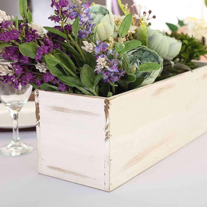Efavormart 18"x6" Whitewash Wood Planter Box with Plastic Liner, DIY Rustic Rectangle Wooden Box for Succulents, Wedding Table Centerpieces and Farmhouse Party Decor efavormart