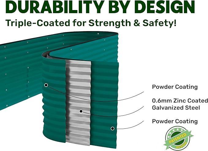9-in-1 Galvanized Raised Garden Beds Outdoor // 8×2×2.5 ft Modular Planter for Gardening, Vegetables, Flowers // 32" Extra Tall Metal Raised Garden Bed (Dark Green) // Patented Design Planter Box PlantPlot