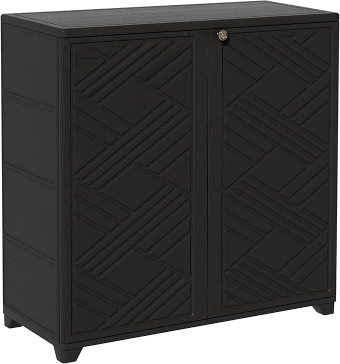 ADDOK Indoor Outdoor Plastic Storage Cabinet 34"x15"x34", Outdoor Storage Shed for Living Room, Hallway, Balcony, Garage, Garden, Backyard-Black（W/O Shelf） ADDOK