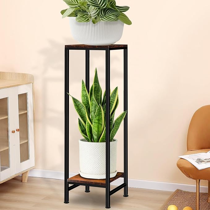 41" Tall Plant Stand Indoor, 2 Tier Plant stands for Indoor Outdoor Plants, Heavy Duty Flower Stand Metal Pedestal Stand Modern Display Rack for Living Room, Brown LUBORN