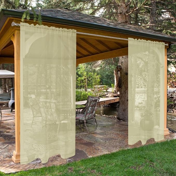 SpaceDresser Waterproof Outdoor Sheer Curtains for Patio - 2 Panels Rod Pocket Indoor Voile Sheer Curtain for Living Room,52W x 120L inch,Sage Green SpaceDresser