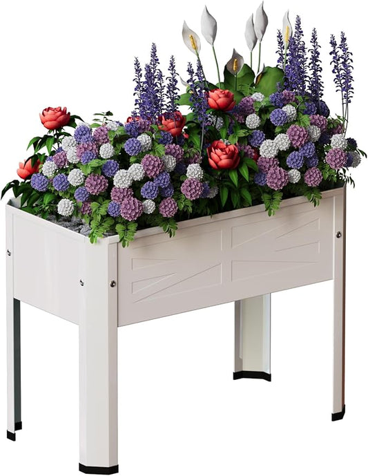 Elevated Metal Planter Box Stand Heavy Duty Raised Garden Bed for Vegetables Flowers Herbs Indoor Outdoor Use, Cream PROXRACER
