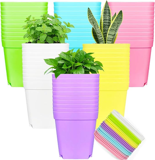 Anyumocz 42 PCS Plastic Square Plant Pots,Multi Color Nursery Pots,Small Flower Pots for Indoor Outdoor Plants,Garden,Home Balcony Decorations Anyumocz