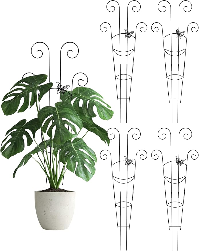 Metal Butterfly Trellis for Climbing Plants Indoor, 4 Pack 30 Inch Taller Garden Trellis for Potted Plants, Monstera Plant Support Stakes for Ivy Pothos Hoya Flower Outdoor (Black) Whtawtaw