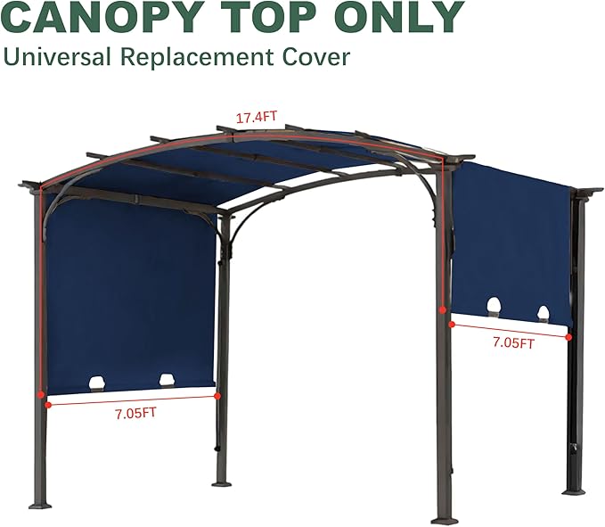 85''x 208'' Universal Doubleton Steel Pergola Replacement Cover for Pergola L-PG080PST, (Navy Blue) Rootora