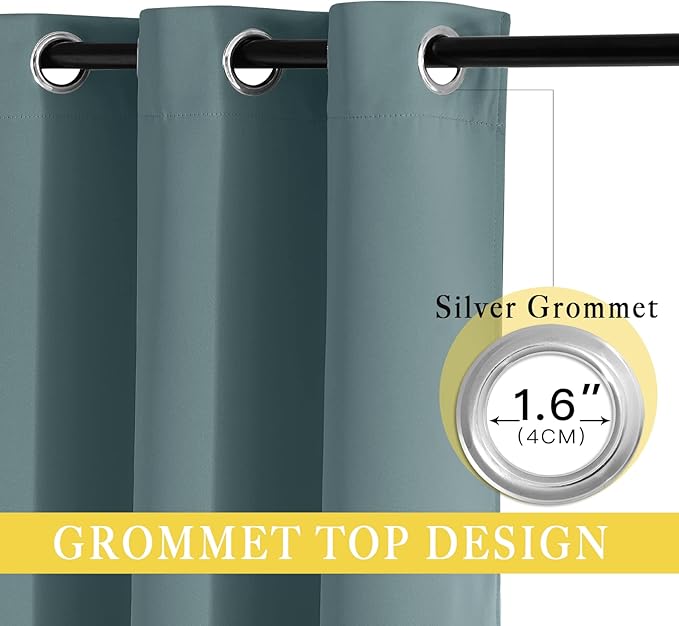 NICETOWN Blackout Curtain for Sliding Door, Patio Door Curtains, Grommet Thermal Insulated Room Divider Curtain Drape for Living Room/Bedroom (Greyish Blue, W80 x L84, 1 Panel) NICETOWN