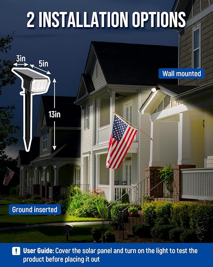 Solar spotlights Outdoor 63 LED 3 Lighting Modes, IP65 Waterproof Lighten Yard Garden House Garage Pathway for Christmas Decorations-2 Pack AUDERWIN