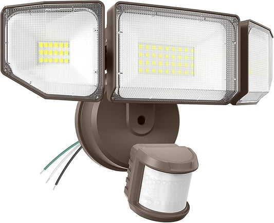 85W LED Security Lights Motion Sensor Light Outdoor, 8500LM Dusk to Dawn, IP65 Waterproof, 6500K, 3 Head Motion Detected Flood Light, Floodlight for Outside, Garage, Yard, Porch (Brown) Abovizo