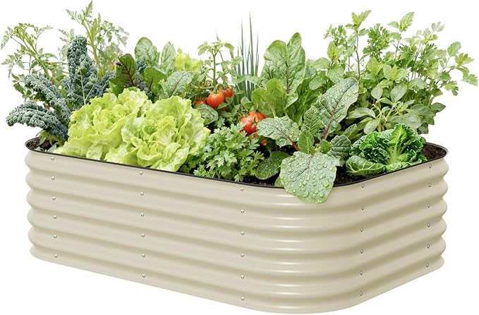 Vego garden Raised Garden Bed Kits, 17" Tall 6 in 1 Modular Metal Raised Planter Bed for Vegetables Flowers Patio Ground Planter Box-Pearl White VegoGarden