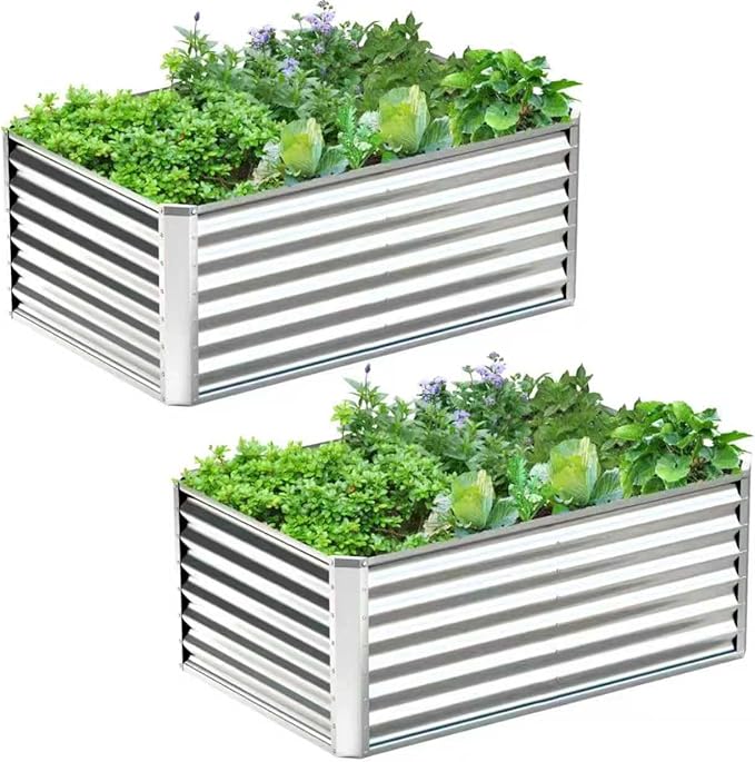 4x2x2FT Galvanized Raised Garden Bed,Galvanized Planter Boxes Outdoor, Large Metal Raised Garden Beds for Vegetables-Silver AyenGuard