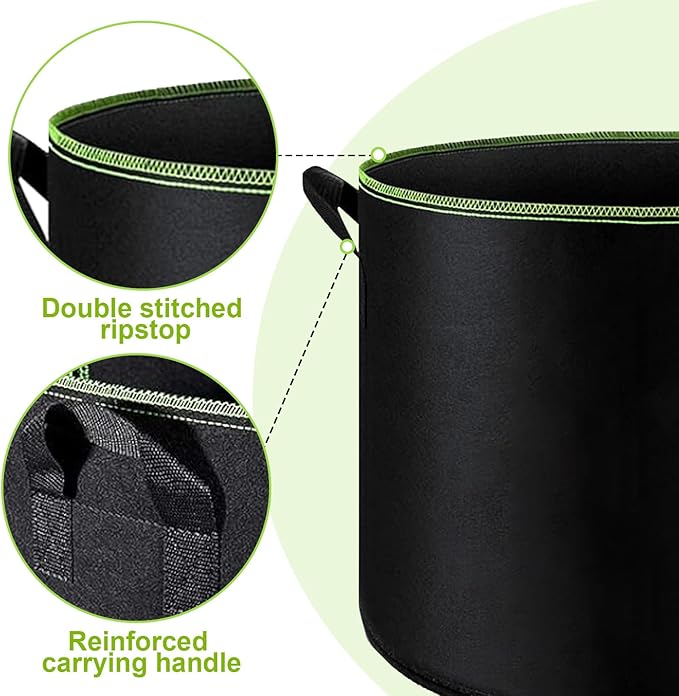 6-Pack 5 Gallon Grow Bags - 300G Heavy Duty Aeration Fabric Pots with Handles,Thickened Nonwoven Planter Bags for Vegetables Flowers Fruits SouilGoal