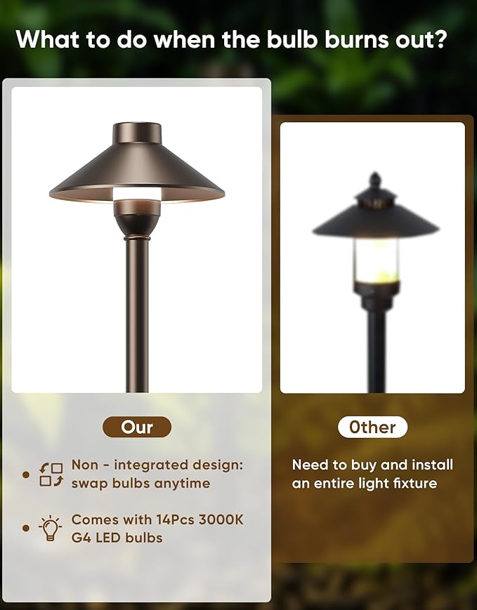 PARTPHONER Low Voltage Landscape Lighting 12-Pack, Aluminum 12V Pathway Lights with G4 Bulbs, Waterproof Oil Rubbed Bronze Color Wired Path Lights with Connectors for Walkway Yard Garden PARTPHONER
