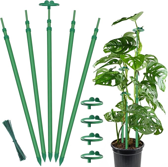 Extendable Plant Stakes,Adjustable Length from 17.9IN to 42.3IN Monstera Support Stakes with Clips,Sturdy Plant Stakes for Indoor Outdoor,Garden Sticks for Tomato,Orchid,Climbing Plants- 5Pack GAGANANG