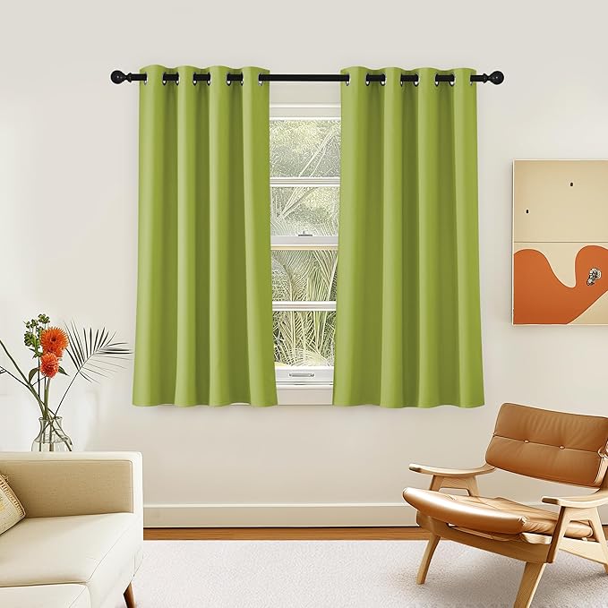 NICETOWN Room Darkening Short Curtain 54 inches Long for Living Room, Grommet Sound Reducing Thermal Insulated Curtains for Bedroom Nursery Window, 46W x 54L, 1 Piece, Fresh Green NICETOWN