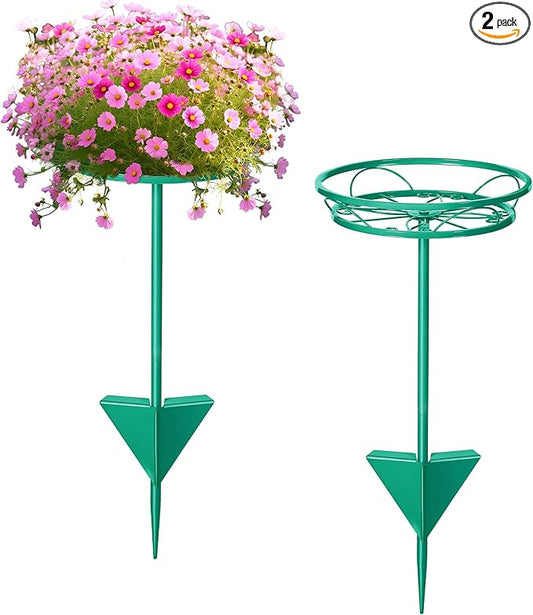 Tellingyou 2 Pack Adjustable Outdoor Flower Pot Stand, Metal Outdoor Plant Stands, Spring Summer Versatile Plant Stand Garden Stake for Display Plants, Elegant Solution for Landscaping Decor (Green) Tellingyou