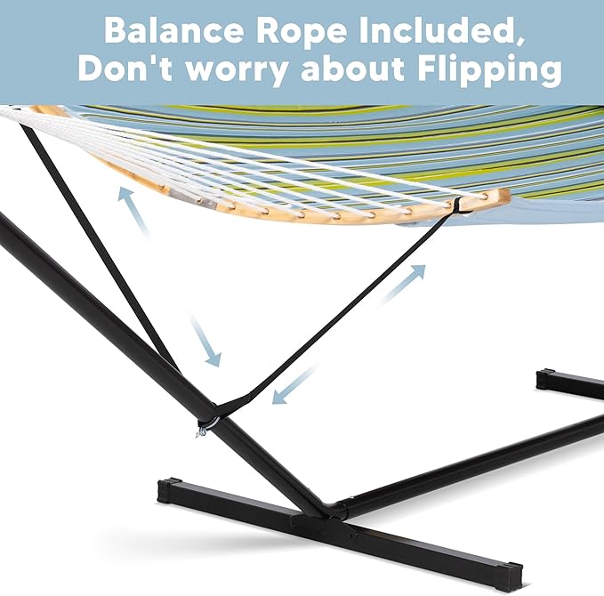 SUNCREAT Portable Outdoor Hammock with Stand Included, Double Hammock with Stand for Outside, Yellow Blue SUNCREAT