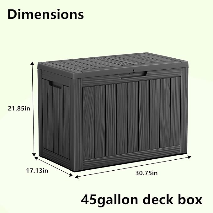 45 Gallon Waterproof Outdoor Storage Box,Resin Deck Box,Lockable Outside Storage Box Container for Patio Furniure,Garden,Tools (45 Gallon,Black) MAIUSCOLI