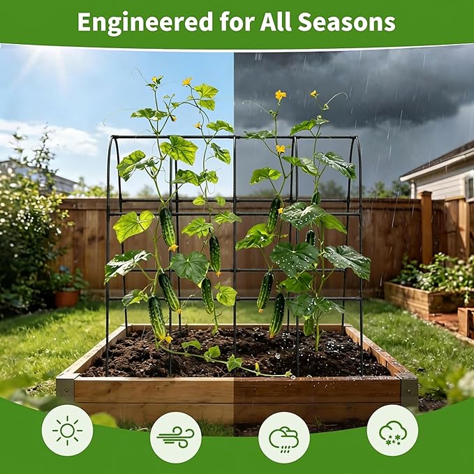 Cucumber Trellis for Raised Bed,U-Shape Garden Trellis for Climbing Plants Outdoor, Metal Arch Vegetables Trellis, Plant Support for Vine (Black, 63" Lx21.6 Wx47.2 H-Large) MQHUAYU